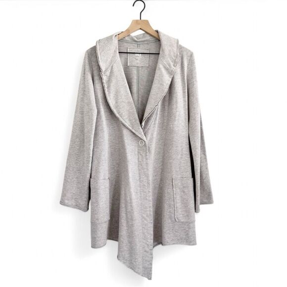 Lucy Heather Gray Terry Knit Long Cardigan Deep V Snap Closure Pockets Size M - Picture 1 of 11